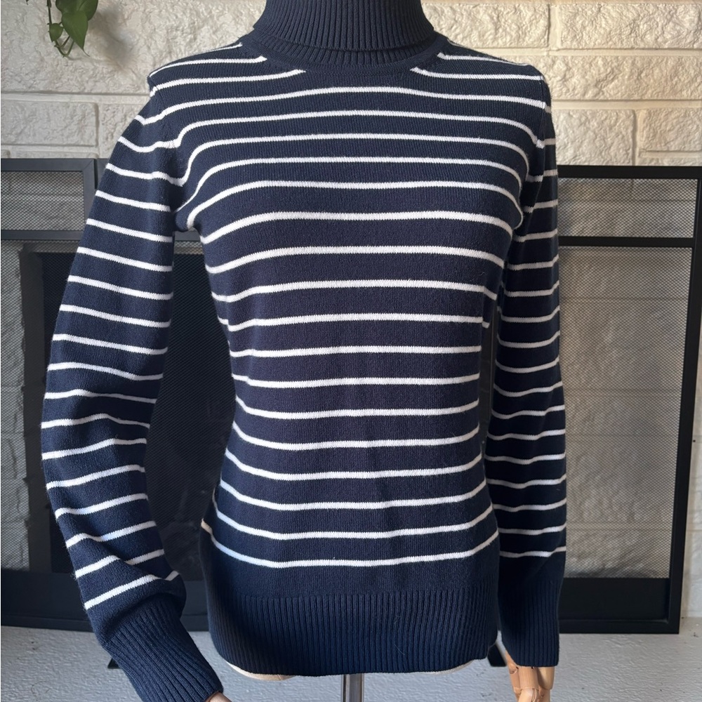 French Connection Navy and White Striped Turtleneck Sweater